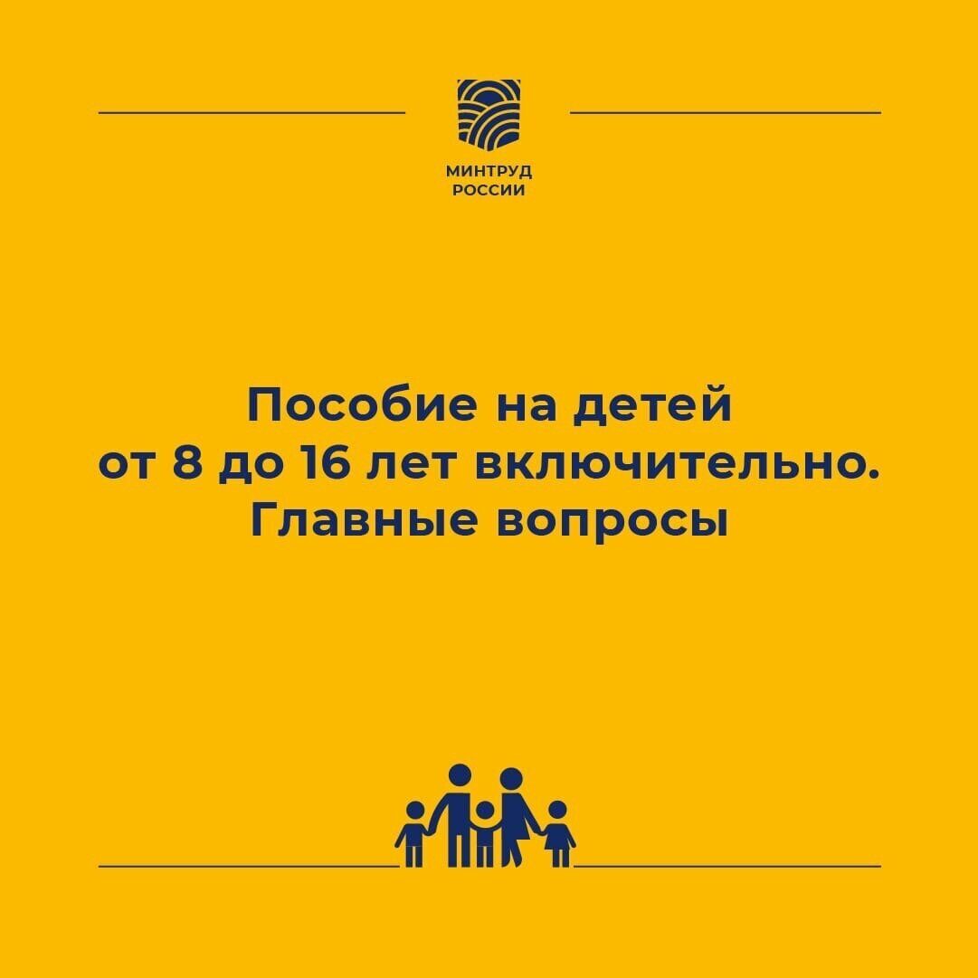 Пособие на детей от 8 до 16 лет включительно. Главные вопросы. Меры  социальной поддержки